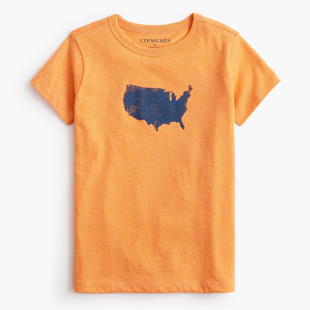 NWT CREWCUTS Boys' Orange U.S.A. Map Graphic T-Shirt Americana Casual Size XXS‎